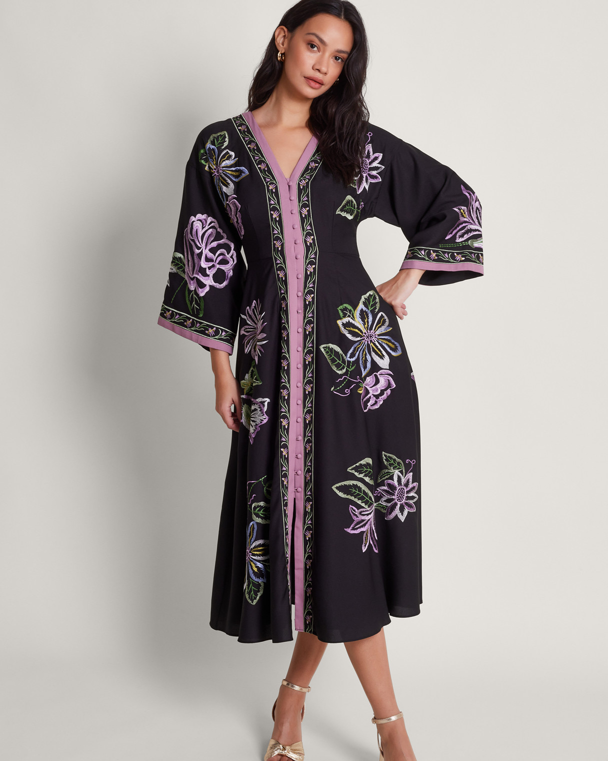 Monsoon Kaya Embroidered Dress Viscose
