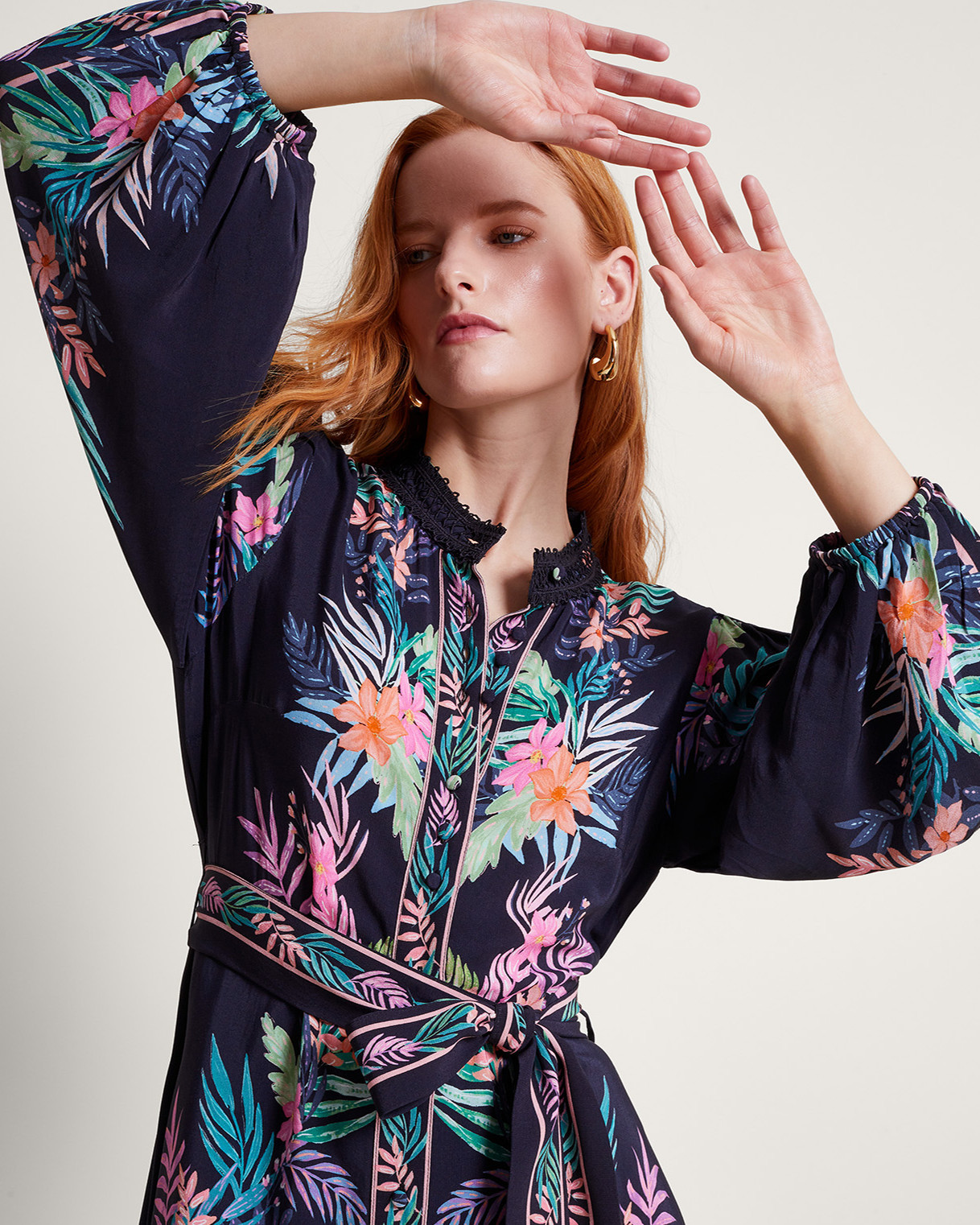 Monsoon Mirella Palm Shirt Dress Viscose
