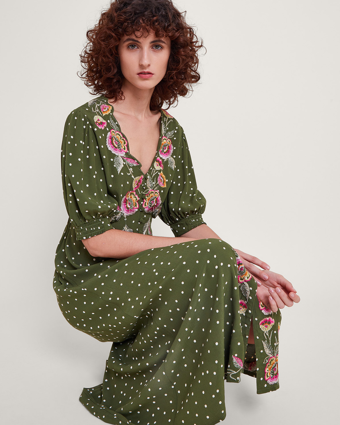 Monsoon Myla Embroidered Tea Dress Viscose